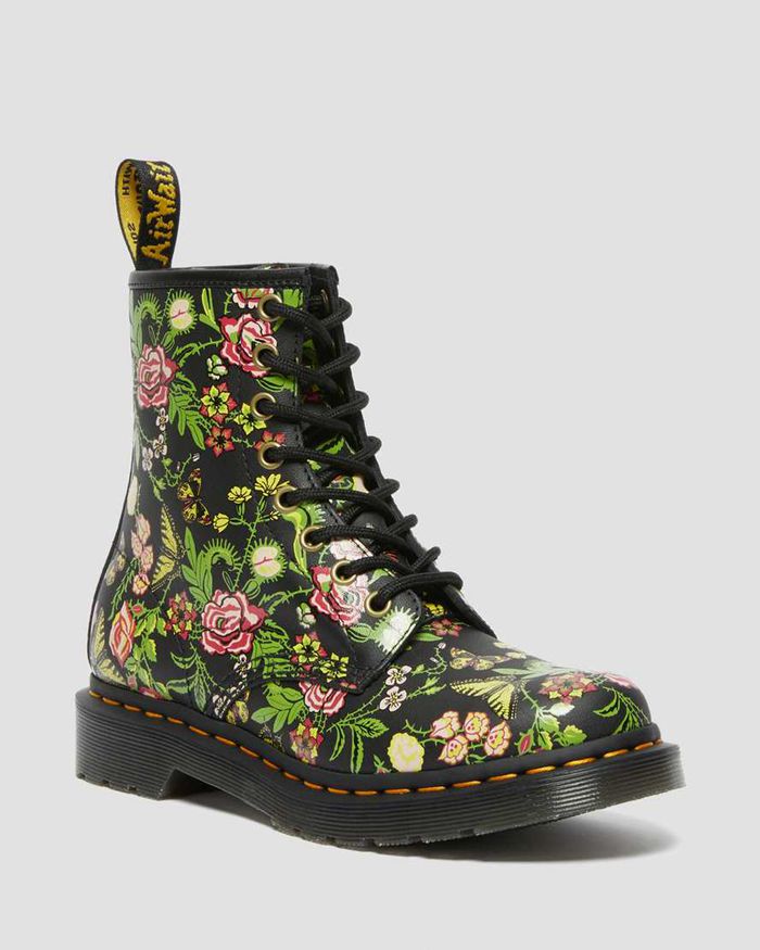 Dr Martens Womens 1460 Floral Bloom Leather Lace Up Ankle Boots Black - 60792TBMG